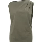 Top asymétrique col bateau et détails plissés aux épaules