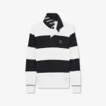 Pull rayé blanc à col polo