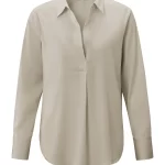 Top en jersey à manches longues, col V et détail plissé