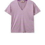 T-shirt Col V à Rayures