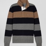 Pull col maillot rayé en laine et coton gris