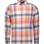 Chemise à carreaux orange et bleue