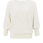 Pull jacquard à col bateau et manches trois-quarts