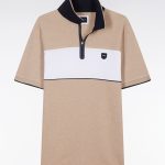 Polo slim fit à manches courtes en piqué de coton chiné stretch beige avec des accents contrastés