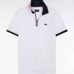 Polo slim à manches courtes et zippé en coton stretch blanc