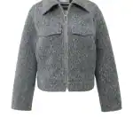 Veste courte en bouclé avec zip et col montant