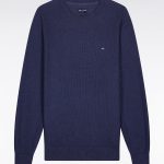 Pull col rond en coton nid d'abeille marine