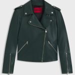 Veste motard coupe droite en cuir avec détails zippés