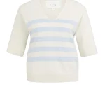 Pull en maille col V à rayures bleu ciel